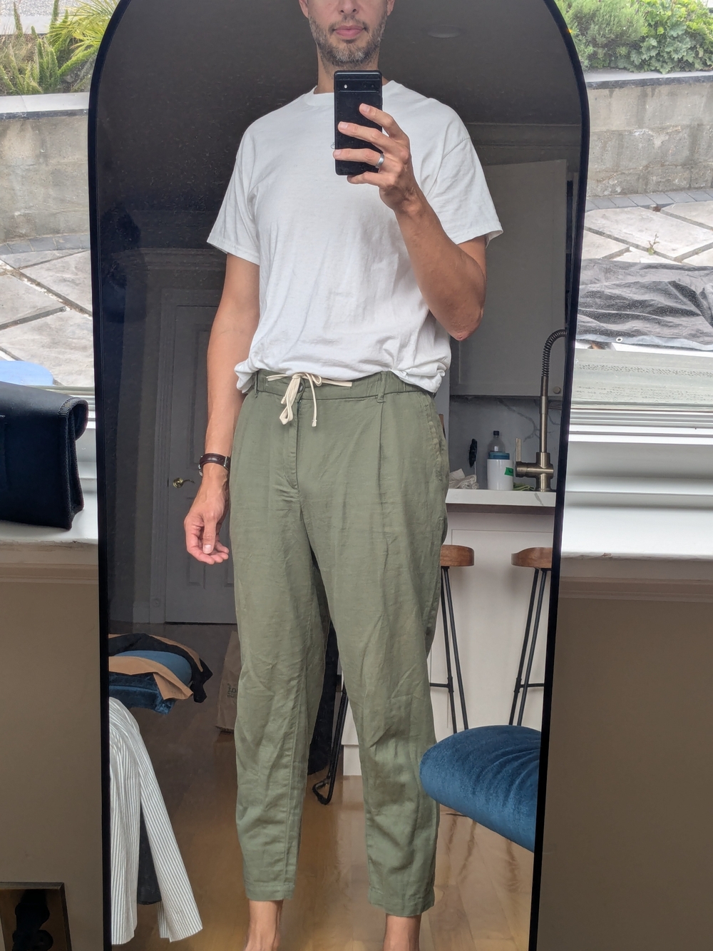 Men's Olive Drawstring Casual Pants